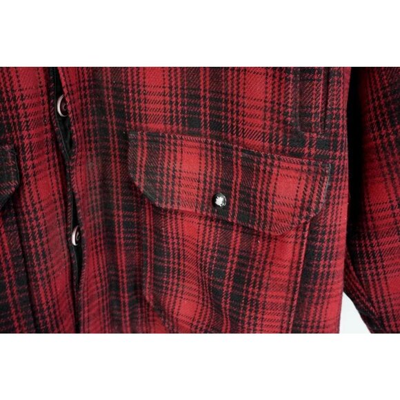 Vtg 70s Woolrich Red Black Plaid Wool Mackinaw Hunting Coat Jacket Size 44 - Picture 3 of 9